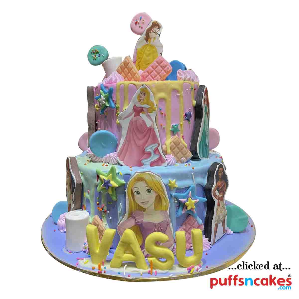 (1726) Disney Princess Fairy Angel Girl(s) Theme Semi Fondant Tier Cake